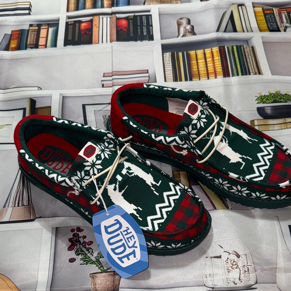 Hey Dude Holiday Plaid Shoes in Green and Red